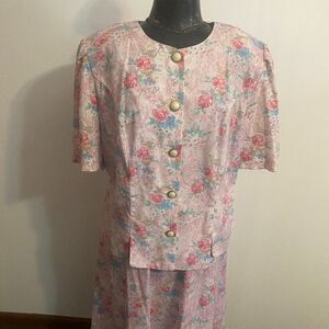 A.S. Elliot Vintage "70's" Pink/Blue Floral skirt set, size 18W